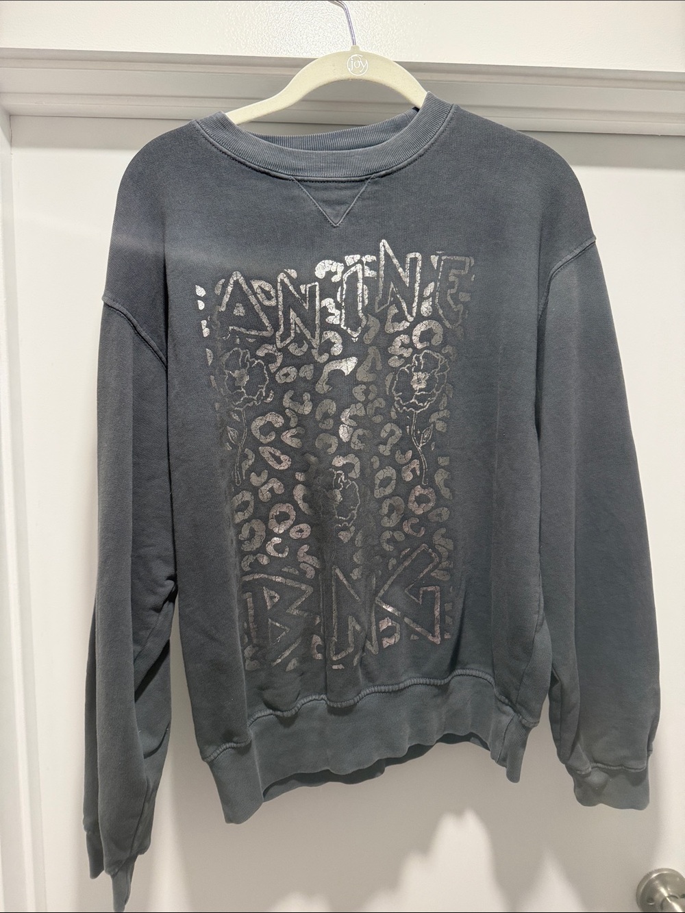 Anine Bing Leopard Print Pullover Sweatshirt - Charcoal